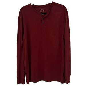 Even Tide Men's Burgundy Long Sleeve Henley‎ Shirt Sz L